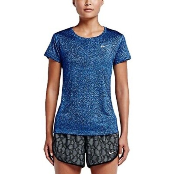 Nike Crackle Miler SS Crew Royal/Black 825850-455 Woman’s Large - Picture 1 of 10